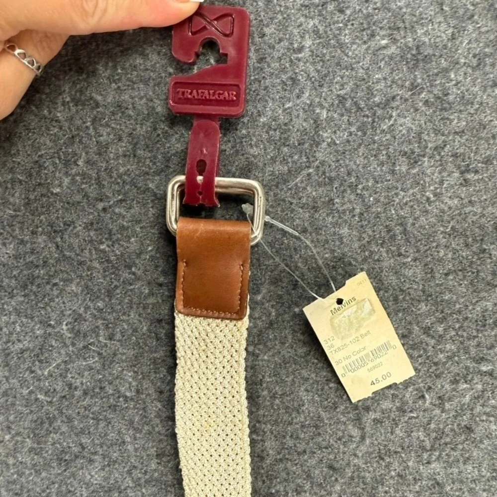 Trafalgar Woven Belt Mens Size‎ S Beige Leather Casual Preppy Dress Belt